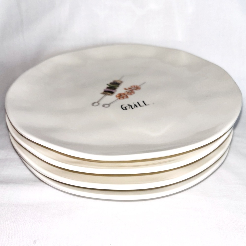 Rae Dunn Magenta Camping Dishes Set of 4 Melamine Picnic Plates 8” Grill Relax